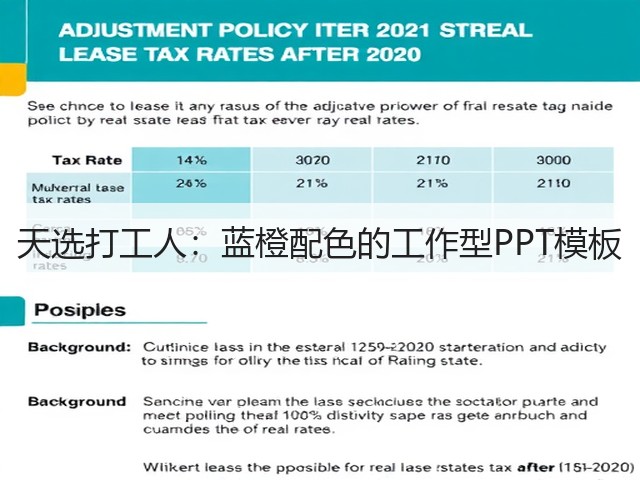 天选打工人：蓝橙配色的工作型PPT模板(图1)
