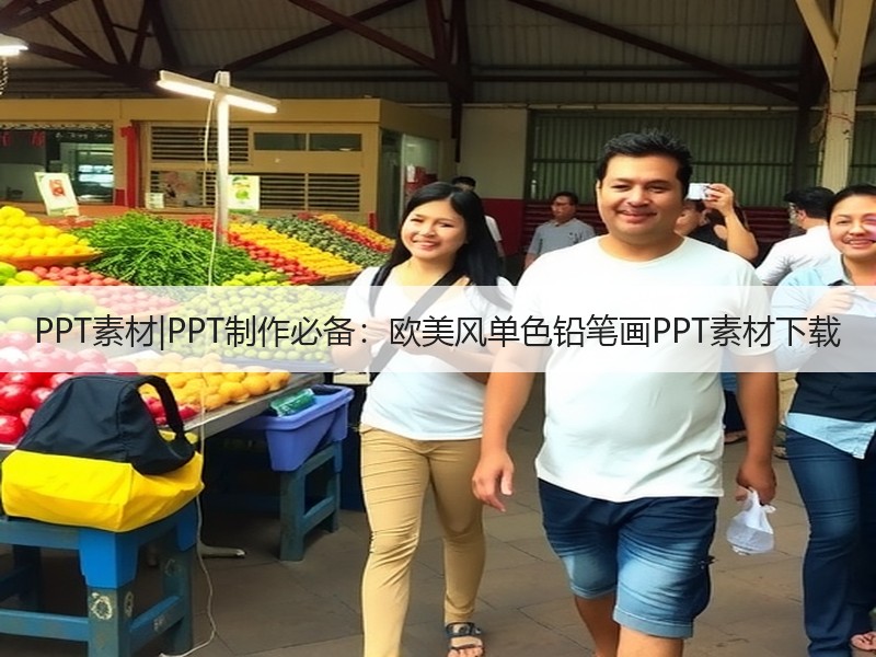 PPT素材|PPT制作必备：欧美风单色铅笔画PPT素材下载 - 诺云壹观办公网
